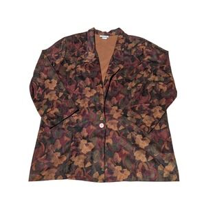 Copy Cats Blazer Womens Large Brown Floral Vintage 90s Shoulder Pads Made in USA